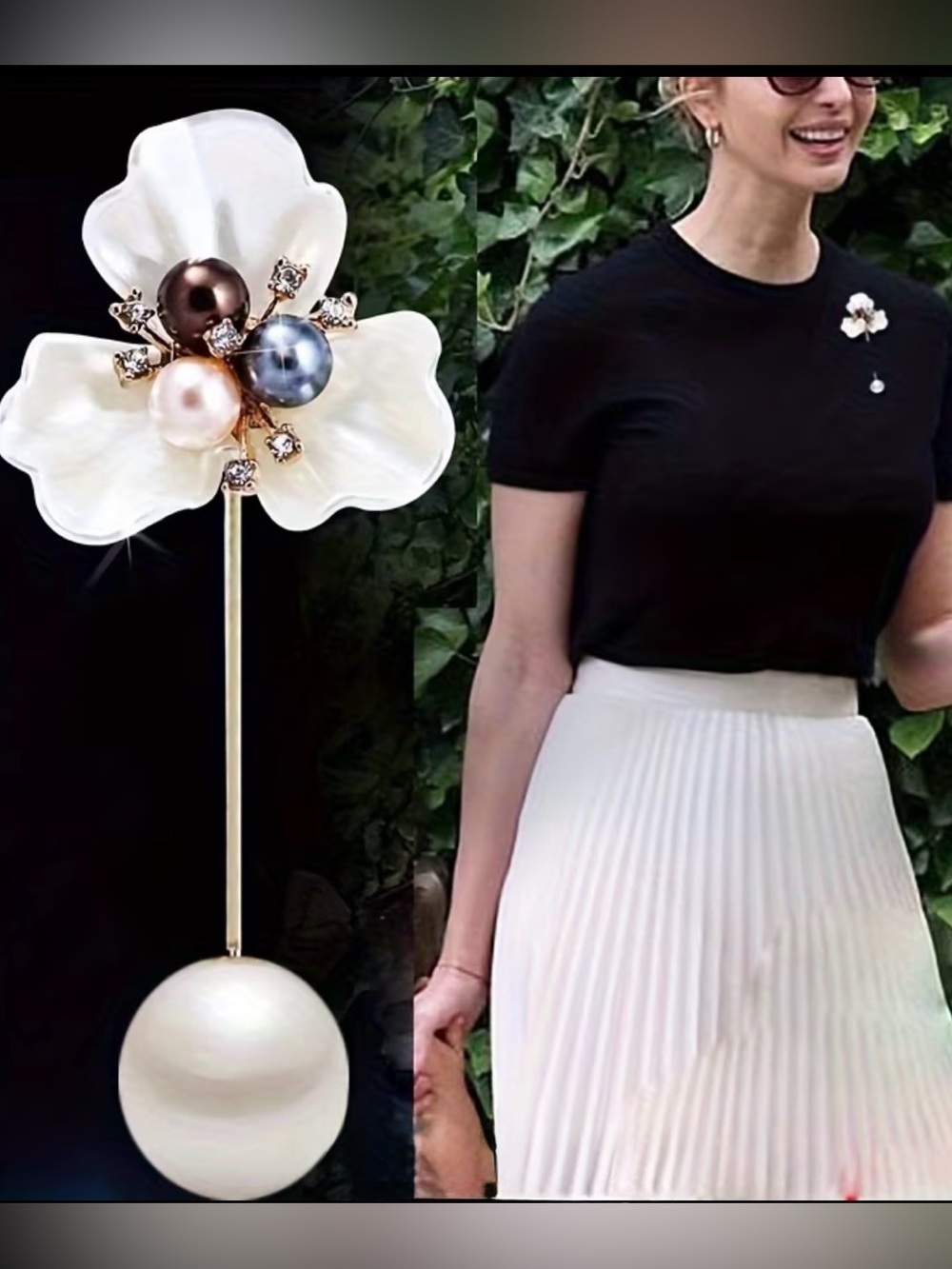 Pearl Floral Brooch Pin - Multicolor Pearls on White Flower NEW With Box